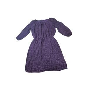 Maurices Coquette Knee Length Purple White Polka Dot Dress M 3/4 Sheer Sleeves